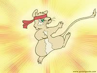 A wallpaper of a martial arts gerbil with a red bandanna using a yellow background.