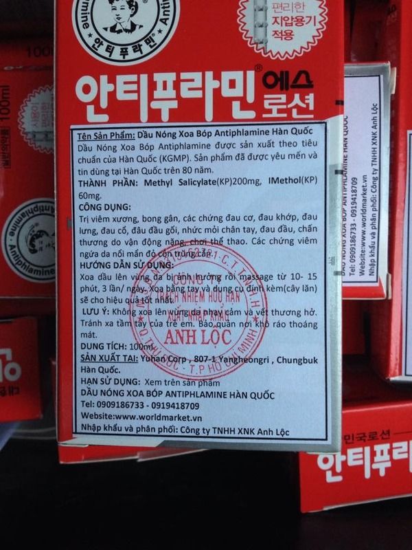 Dầu Nóng Antiphlamine + Dầu Lạnh Glucosamine Hàn Quốc. 0909186733. worldmarket.vn