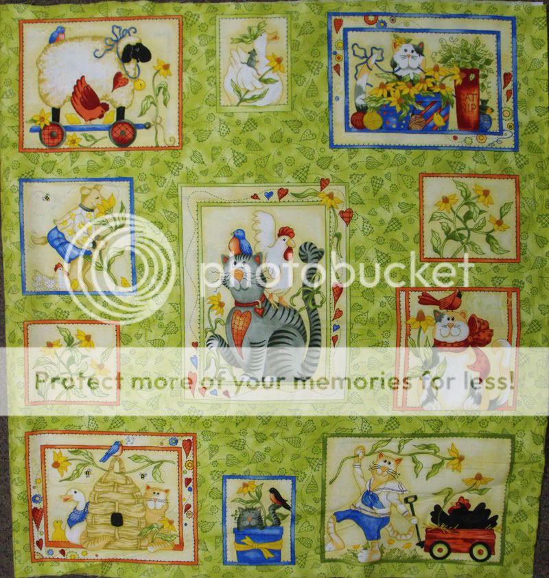 COUNTRY QUILTING PANEL BEST FRIENDS CATS GARDEN FABRIC  