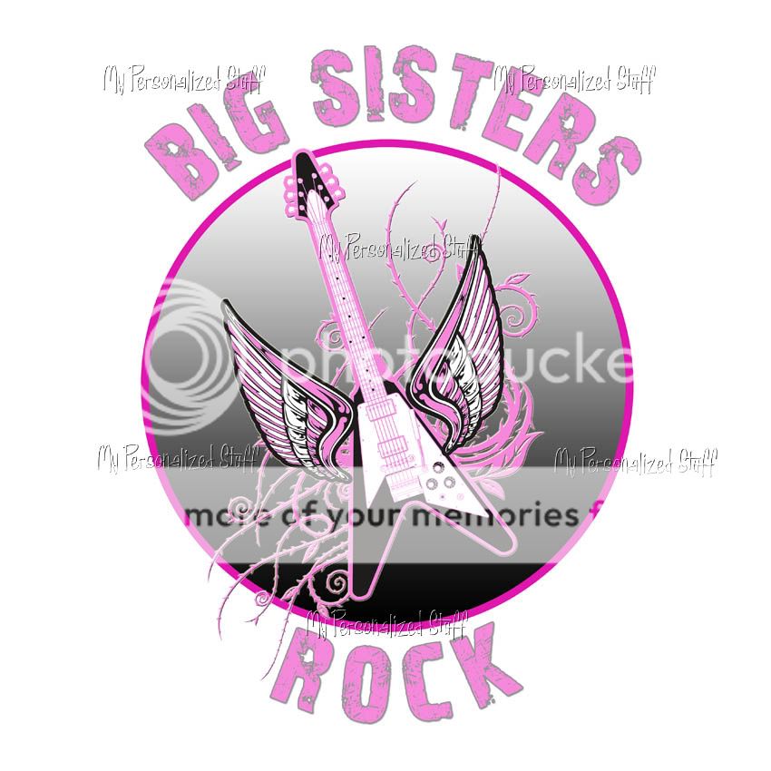 Personalized Big Sister Girl Guitar Sibling T Shirt Tee